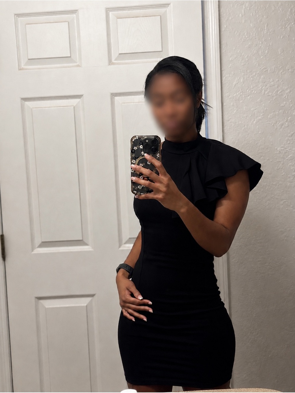 Fashion Nova Black Ruffle Shoulder Bodycon Mini Dress